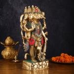 Brass Panch Mukhi Hanuman Statue 17.5" | Intricate Stonework | 12 kg Superfine Standing Idol | 8.5" Width, 4.5" Depth | Divine Presence for Spiritual Ambiance